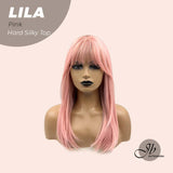 JBEXTENSION 20 Inches Scalpiana Pink Wolf Cut 3.5X4 Hard Silky Top Natural Scalp Effect Wig With Bangs LILA PINK