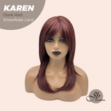 JBEXTENSION 18 Inches Dark Red Pre-Cut T Part Snowflake Lace Frontlace Glueless Wig KAREN DARK RED【BENDY EAR TABS】