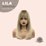 JBEXTENSION 20 Inches Scalpiana Blonde with Dark Root Wolf Cut 3.5X4 Hard Silky Top Natural Scalp Effect Wig With Bangs LILA GOLDEN BLONDE