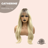 JBEXTENSION 25 Inches Scalpiana Gold 3.5X4 Hard Silky Top Natural Scalp Effect Wig With Bangs CATHERINE GOLD