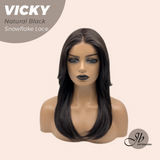 JBEXTENSION 20 Inches Natural Black Pre-Cut Snowflake Lace Frontlace Glueless Wig VICKY NATURAL BLACK【PERMATEASE】【BENDY EAR TABS】