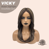 JBEXTENSION 20 Inches Dark Brown with Highlight Pre-Cut Snowflake Lace Frontlace Glueless Wig VICKY BROWN HIGHLIGHT【PERMATEASE】【BENDY EAR TABS】