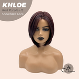 JBEXTENSION 12 Inches Bob Cut Red Purple Highlight Pre-Cut Snowflake Lace Frontlace Glueless Wig KHLOE RED PURPLE HIGHLIGHT【PERMATEASE】【BENDY EAR TABS】