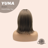 JBEXTENSION 12 Inches Scalpiana Brown 3.5X4 Hard Silky Top Natural Scalp Effect Women Wig With Bangs YUNA BROWN