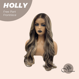 JBEXTENSION 24 Inches Brown With Highlight Wave Pre-Cut Free Part Frontlace Glueless Wig HOLLY