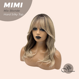 JBEXTENSION 16 Inches Scalpiana 3.5X4 Hard Silky Top Natural Scalp Effect Mix Blonde Body Wave Wig With Bangs Wig MIMI SILK TOP MIX BLONDE