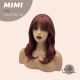 JBEXTENSION 16 Inches Scalpiana 3.5X4 Hard Silky Top Natural Scalp Effect Red Body Wave Wig With Bangs Wig MIMI SILK TOP RED