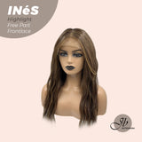JBEXTENSION 22 Inches Brown With Highlight Body Wave Pre-Cut Free Part Frontlae Glueless Wig INéS HIGHLIGHT