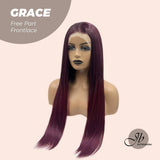 JBEXTENSION 30 Inches Dark Red Extra Long Straight Lace Front Wig.Pre Plucked 6*14 HD Transparent Lace Frontal Glueless Wig GRACE