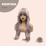JBEXTENSION 25 Inches Grey Purple Curly Wig With Full Bangs KRISTINA PURPLE