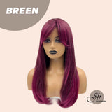 JBEXTENSION 22 Inches Nature Straight Fushia Color Wig With Bangs BREEN