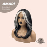 Get this look with our 18 Inches Black With White Highlight Pre-Cut Free Part Frontlae Wig AMARI