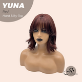 JBEXTENSION 12 Inches Scalpiana Dark Red 3.5X4 Hard Silky Top Natural Scalp Effect Women Wig With Bangs YUNA RED