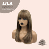 JBEXTENSION 20 Inches Light Brown Wolf Cut 3.5X4 Hard Silky Top Natural Scalp Effect Wig With Bangs LILA LIGHT BROWN