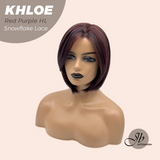 JBEXTENSION 12 Inches Bob Cut Red Purple Highlight Pre-Cut Snowflake Lace Frontlace Glueless Wig KHLOE RED PURPLE HIGHLIGHT【PERMATEASE】【BENDY EAR TABS】