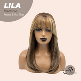 HOT OF SEASON -20 Inches Scalpiana Hazelnut Wolf Cut 3.5X4 Hard Silky Top Natural Scalp Effect Wig With Bangs LILA HAZELNUT