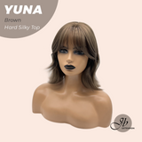 JBEXTENSION 12 Inches Scalpiana Brown 3.5X4 Hard Silky Top Natural Scalp Effect Women Wig With Bangs YUNA BROWN