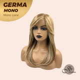 JBEXTENSION GERMA MONO Full Monofilament Handmade Full Lace Full Hand Tied Wig 20 Inches Honey Blonde Mono Lace Handmade Futura Fiber Wig Glueless Wig GERMA MONO【BENDY EAR TABS】