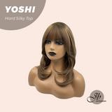 JBEXTENSION 16 Inches Scalpiana Hush Cut Light Brown 3.5X4 Hard Silky Top Natural Scalp Effect Wig With Bangs YOSHI SILKY TOP