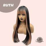 JBEXTENSION 26 Inches Black With Peach Highlight With Bangs Wig RUTH