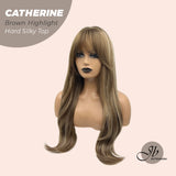 JBEXTENSION 25 Inches Scalpiana Brown With Highlight 3.5X4 Hard Silky Top Natural Scalp Effect Wig With Bangs CATHERINE BROWN HIGHLIGHT