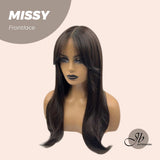 JBEXTENSION 24 Inches Curly Tea Black Darkest Brown Pre-Cut Frontlace Glueless Wig MISSY