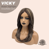 JBEXTENSION 20 Inches Dark Brown with Highlight Pre-Cut Snowflake Lace Frontlace Glueless Wig VICKY BROWN HIGHLIGHT【PERMATEASE】【BENDY EAR TABS】