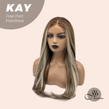 JBEXTENSION 24 Inches Brown With Highlight Curly Pre-Cut Free Part Frontlace Glueless Wig KAY FREE PART