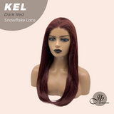 JBEXTENSION 22 Inches Dark Red Pre-Cut Snowflake Lace Frontlace Glueless Wig KEL DARK RED【PERMATEASE】【BENDY EAR TABS】- M/L