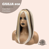JBEXTENSION 14 Inches Bob Cut Mix Color With Blonde Brown Highlight Free Part Pre-Cut Frontlace Glueless Wig GIULIA BOB CAPPUCCINO (FREE PARTING)