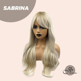 JBEXTENSION 26 Inches Dark Root Light Blonde Curly Women Wig With Bangs SABRINA
