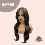 JBEXTENSION 26 Inches Curly Women Tea Black Darkest Brown Wig Pre-Cut Frontlace Glueless Wig EMMIE