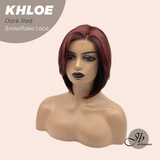JBEXTENSION 12 Inches Bob Cut Dark Red Pre-Cut Snowflake Lace Frontlace Glueless Wig KHLOE DARK RED【PERMATEASE】【BENDY EAR TABS】- M/L