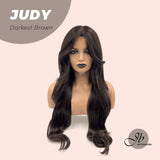 JBEXTENSION 26 Inches Long Curly Tea Black Darkest Brown Color Wig JUDY DARKEST BROWN