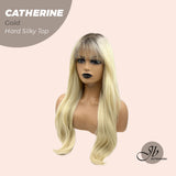JBEXTENSION 25 Inches Scalpiana Gold 3.5X4 Hard Silky Top Natural Scalp Effect Wig With Bangs CATHERINE GOLD