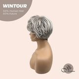 JBEXTENSION 6 Inches Pixie Cut 50% Real Human Hair 50% Futura Fiber Silver Wig WINTOUR