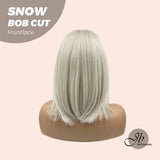 JBEXTENSION 14 Inches Bob Cut White Grey Pre-Cut Frontlace Glueless Wig SNOW BOB CUT