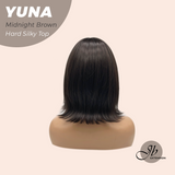 JBEXTENSION 12 Inches Scalpiana Midnight Brown( Black/Brown) 3.5X4 Hard Silky Top Natural Scalp Effect Women Wig With Bangs YUNA MIDNIGHT BROWN