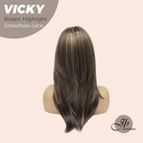 JBEXTENSION 20 Inches Dark Brown with Highlight Pre-Cut Snowflake Lace Frontlace Glueless Wig VICKY BROWN HIGHLIGHT【PERMATEASE】【BENDY EAR TABS】- M/L