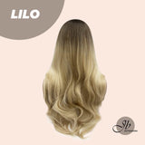 JBEXTENSION 24 Inches Blonde With Dark Root Curly Wig With Bangs LILO