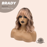 JBEXTENSION 12 Inches Scalpiana Wave Apricot 3.5X4 Hard Silky Top Natural Scalp Effect Wig with Bang BRADY APRICOT