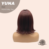 JBEXTENSION 12 Inches Scalpiana Dark Red 3.5X4 Hard Silky Top Natural Scalp Effect Women Wig With Bangs YUNA RED