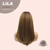 JBEXTENSION 20 Inches Scalpiana Brown with Highlight Wolf Cut 3.5X4 Hard Silky Top Natural Scalp Effect Wig With Bangs LILA CARAMEL