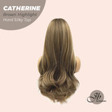 JBEXTENSION 25 Inches Scalpiana Brown With Highlight 3.5X4 Hard Silky Top Natural Scalp Effect Wig With Bangs CATHERINE BROWN HIGHLIGHT