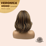 JBEXTENSION VERONICA MONO Monofilament Handmade Wig 6X5 Full Monofilament Hand Tied Top Wig 12 Inches Caramel Wave Mono Lace Wig With Anti-slip Silicone Strips Glueless Wig VERONICA MONO CARAMEL【BENDY EAR TABS】