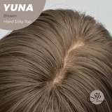 JBEXTENSION 12 Inches Scalpiana Brown 3.5X4 Hard Silky Top Natural Scalp Effect Women Wig With Bangs YUNA BROWN