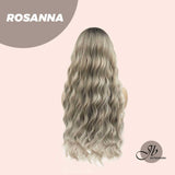 JBEXTENSION Peluca rubia gris mezclada de ondas corporales de 28 pulgadas de largo con flequillo ROSANNA