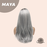JBEXTENSION 22 Inches Grey Silver with Dark Root Women Fashion Full Machine Wig MAYA【PLUS PERMATEASE】【BENDY EAR TABS】