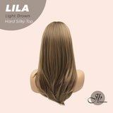 JBEXTENSION 20 Inches Scalpiana Light Brown Wolf Cut 3.5X4 Hard Silky Top Natural Scalp Effect Wig With Bangs LILA LIGHT BROWN