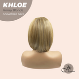 JBEXTENSION 12 Inches Bob Cut Honey Blonde Pre-Cut Snowflake Lace Frontlace Glueless Wig KHLOE HONEY BLONDE【PERMATEASE】【BENDY EAR TABS】